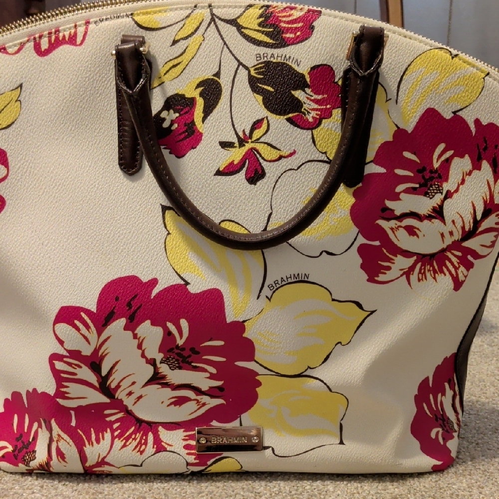 Brahmin Floral Large Duxbury Satchel in Dahlia Vintage Rare GUC